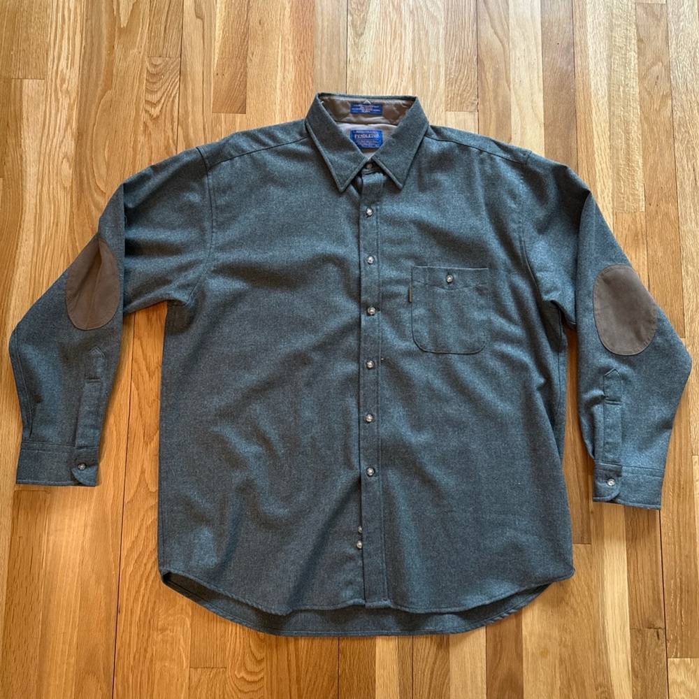 Pendleton Men's Green Shirt with Brown Elbow Patches